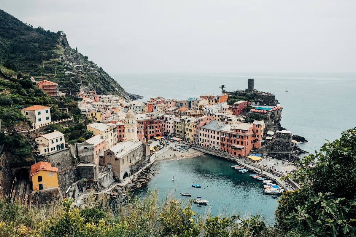 Coastal Mediterranean buildings beside the seashore