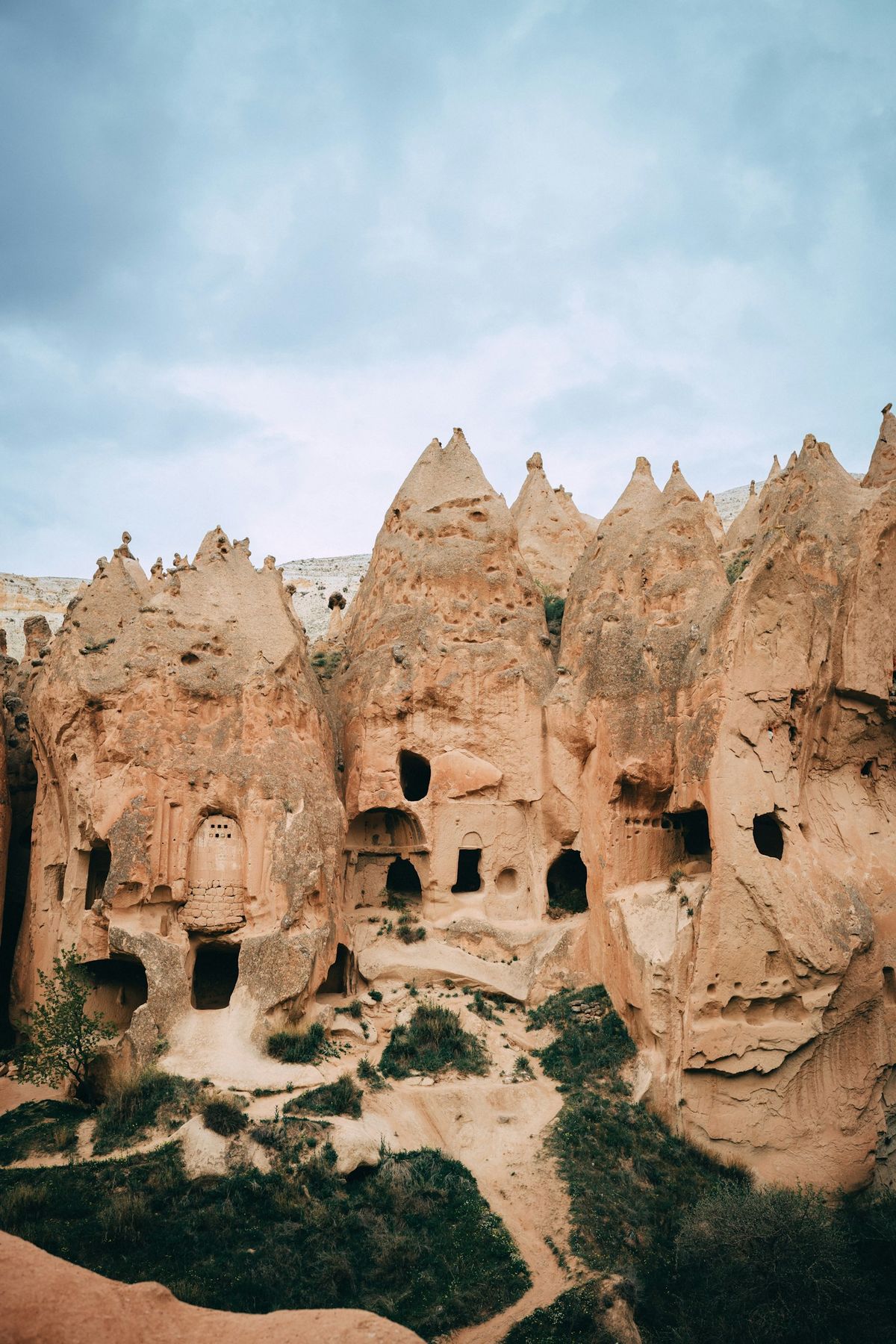 Fairy chimney rock formations in the Cappadocia valley, Turkey